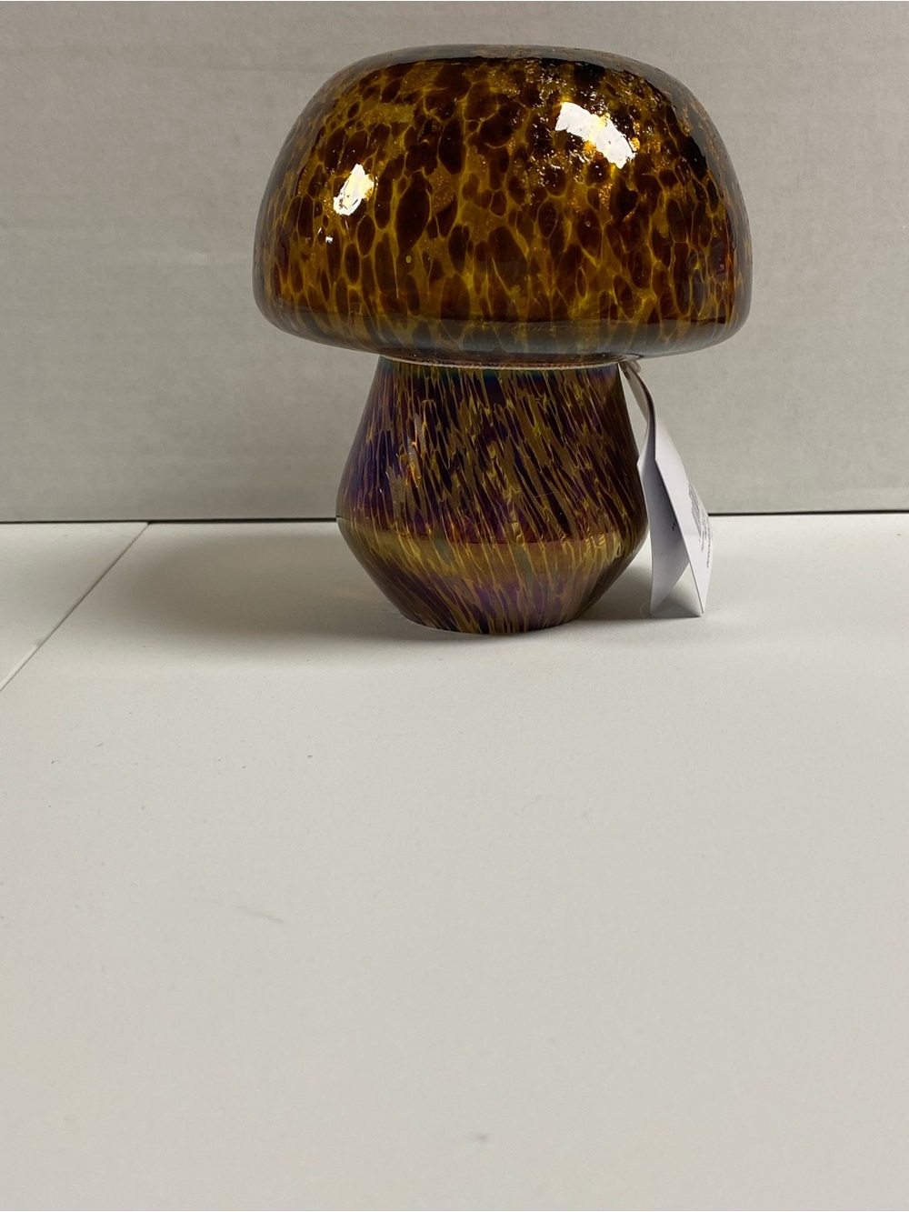Handblown Glass Mushroom Sculpture - Amber Brown. NWT